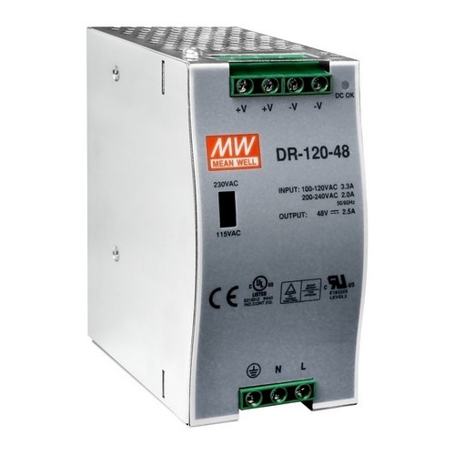 DR-120-48: Fuente de alimentación de riel DIN industrial de salida única 48V / 5A, 120W
