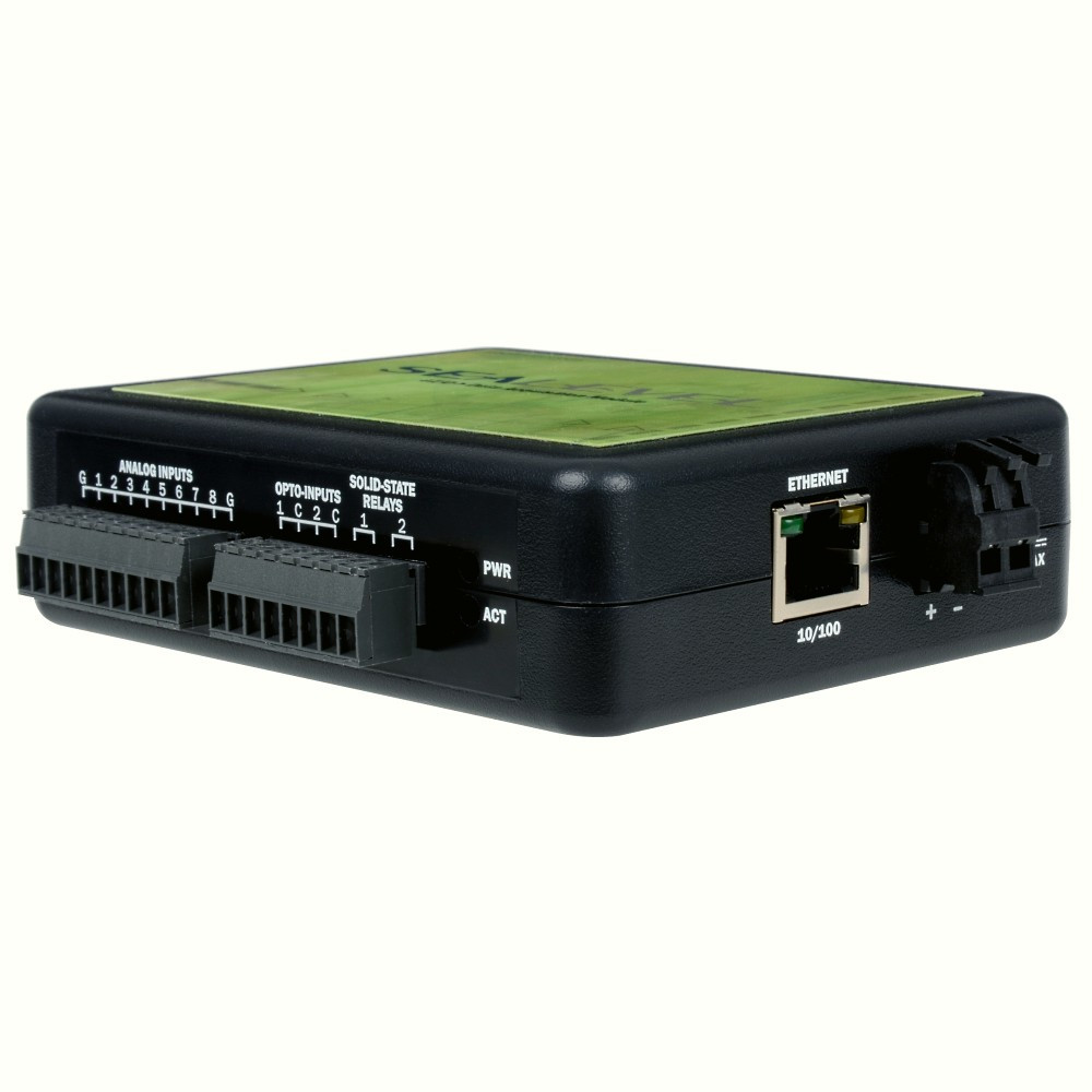 Módulo Ethernet de 8 entradas análogas,  2 entradas digitales con aislamiento optico y 2 salidas a relevador de estado solido 170E