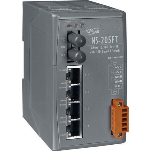 Convertidor industrial Ethernet 10/1000 Base-TX a 100 Base-FX de Fibra óptica (Conector ST; multi-modo) NS-205FT