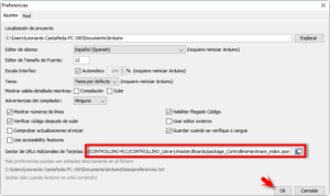 Ventana Preferencias de controllino 