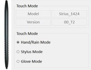 M133K's touch mode selection control panel. This allows users to put the tablet into three different touch modes.
