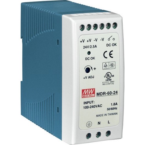 MDR-60-24 - 24 V / 2.5A, 60 W Salida individual Alimentación industrial para carril DIN.