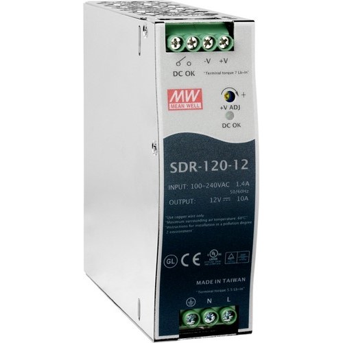 SDR-120-12 - Fuente de alimentación de carril DIN industrial de salida única de 12 V / 10 A, 120 W con función PFC.