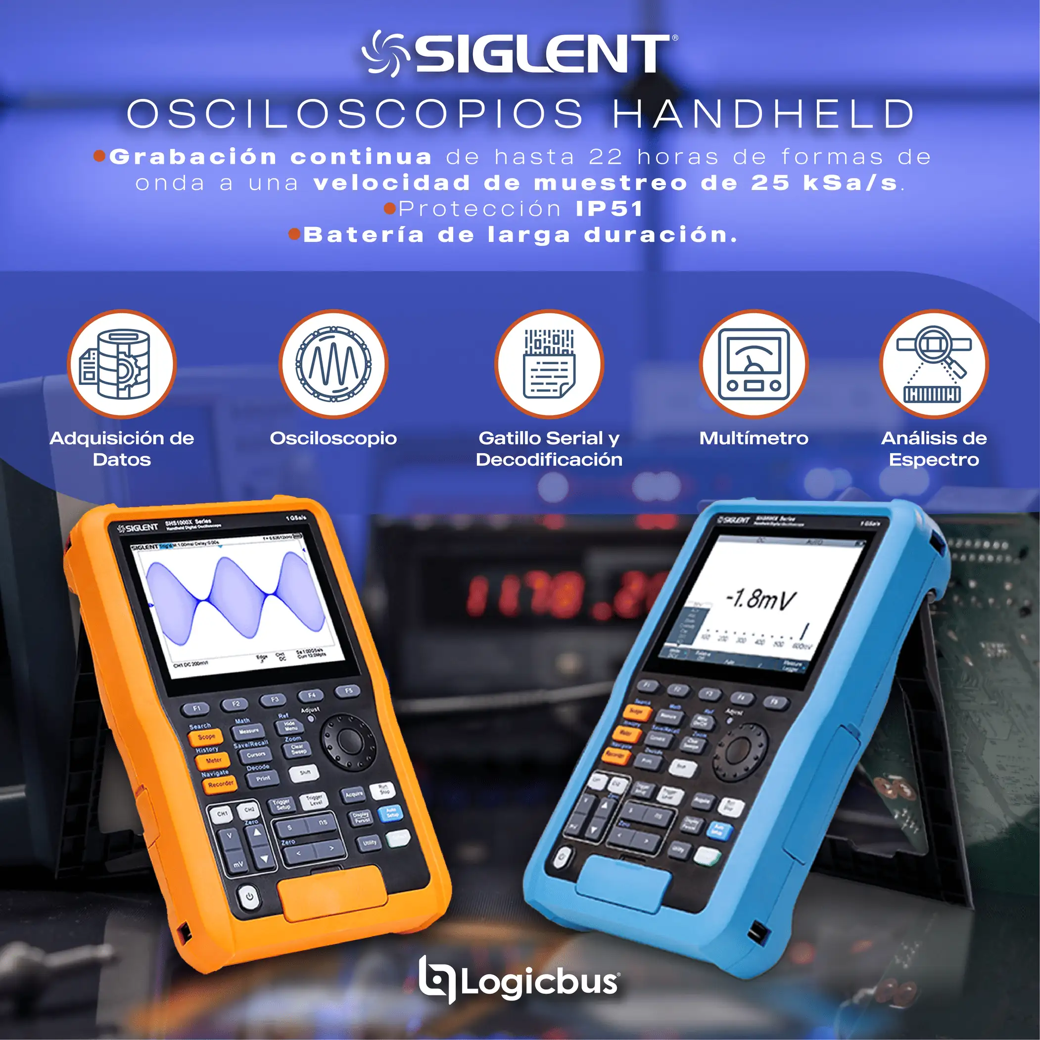 Osciloscopios portátiles industriales de mano Siglent