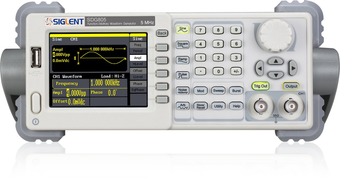 Generador de funciones de la marca Siglent modelo SDG805.