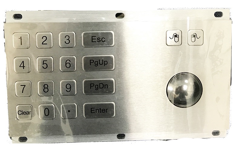 LBKP35903-ESC - Teclado industrial con 16 teclas numericas, teclas ESC, PgUp, PgDn, Enter y Clear. Inlcuye trackball. Terminado en acero inoxidable. Interfaz USB, protección NEMA 4X / IP65, resistente al agua, polvo y vandalismo. Dimensiones: 196 X 100 mm.